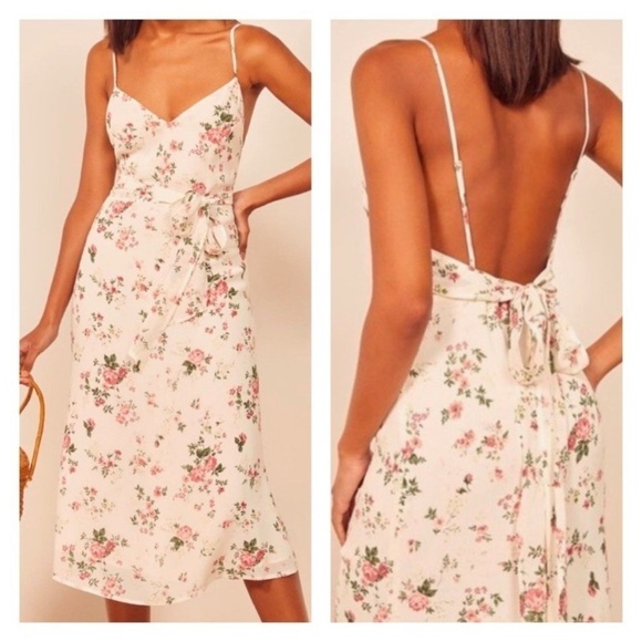 Reformation Dietrich Floral Tie Back Midi Dress in Flourish - Picture 1 of 7